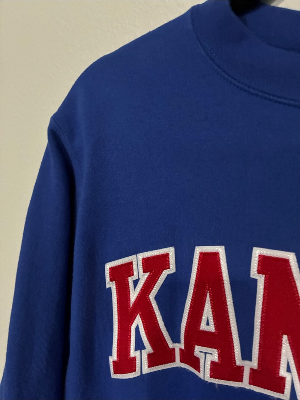 Champion Royal Blue Kansas KU Jayhawk Crewneck Sweatshirt with Red Lettering - Picture 6 of 9